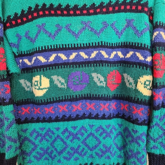 Vintage 90s Handmade Knit Slouchy Green Sweater Mock Neck Winter Cabin 1990s - Picture 2 of 10